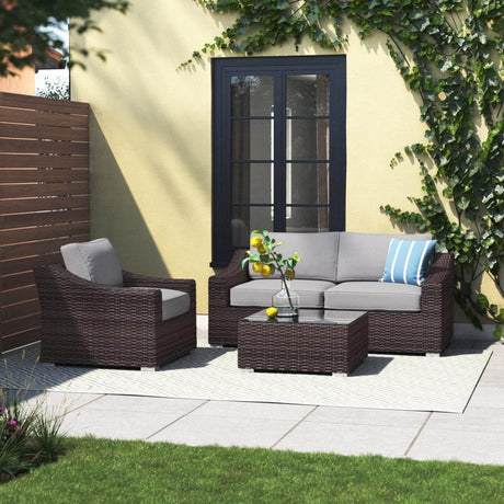 Fully Assembled 4 - Piece Outdoor Wicker Sectional Set - Serenova - Omega Lifestyles