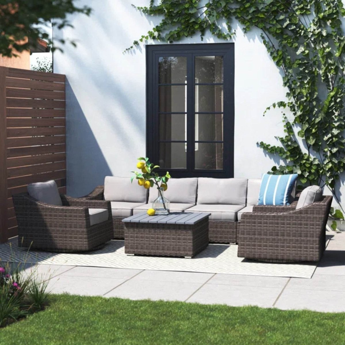 Fully Assembled 6 - Piece Outdoor Wicker Patio Sofa Set - Serenova - Omega Lifestyles