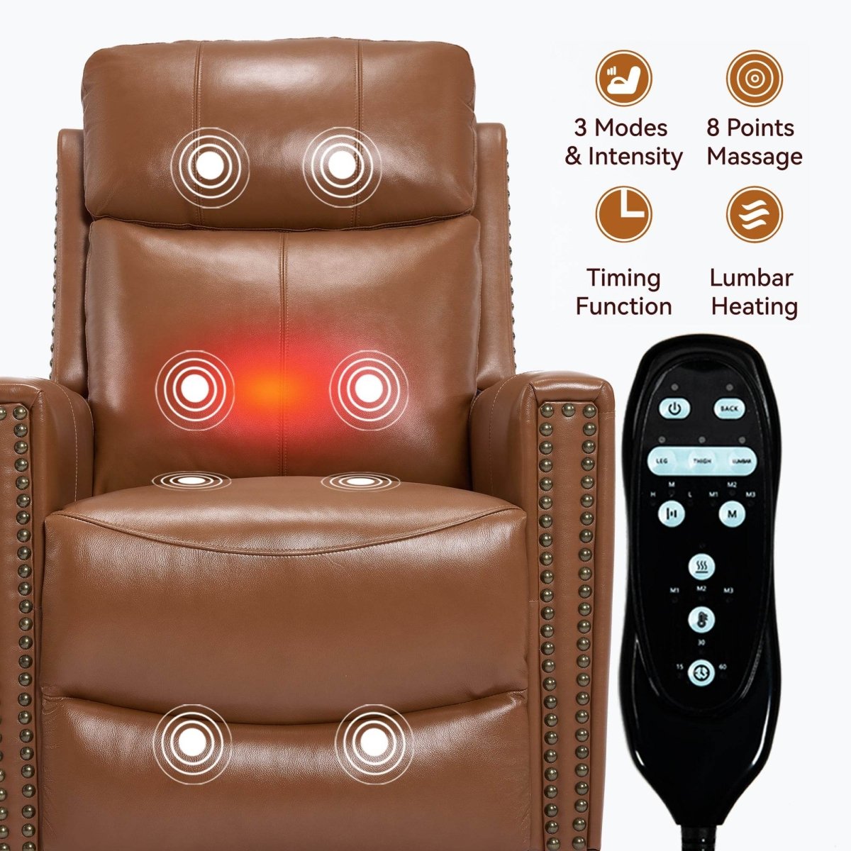 Genuine Leather Medium - Firm Heat Massage Recliner Chair - Serenova - Omega Lifestyles