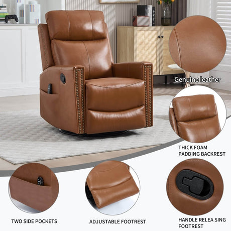 Genuine Leather Medium - Firm Heat Massage Recliner Chair - Serenova - Omega Lifestyles