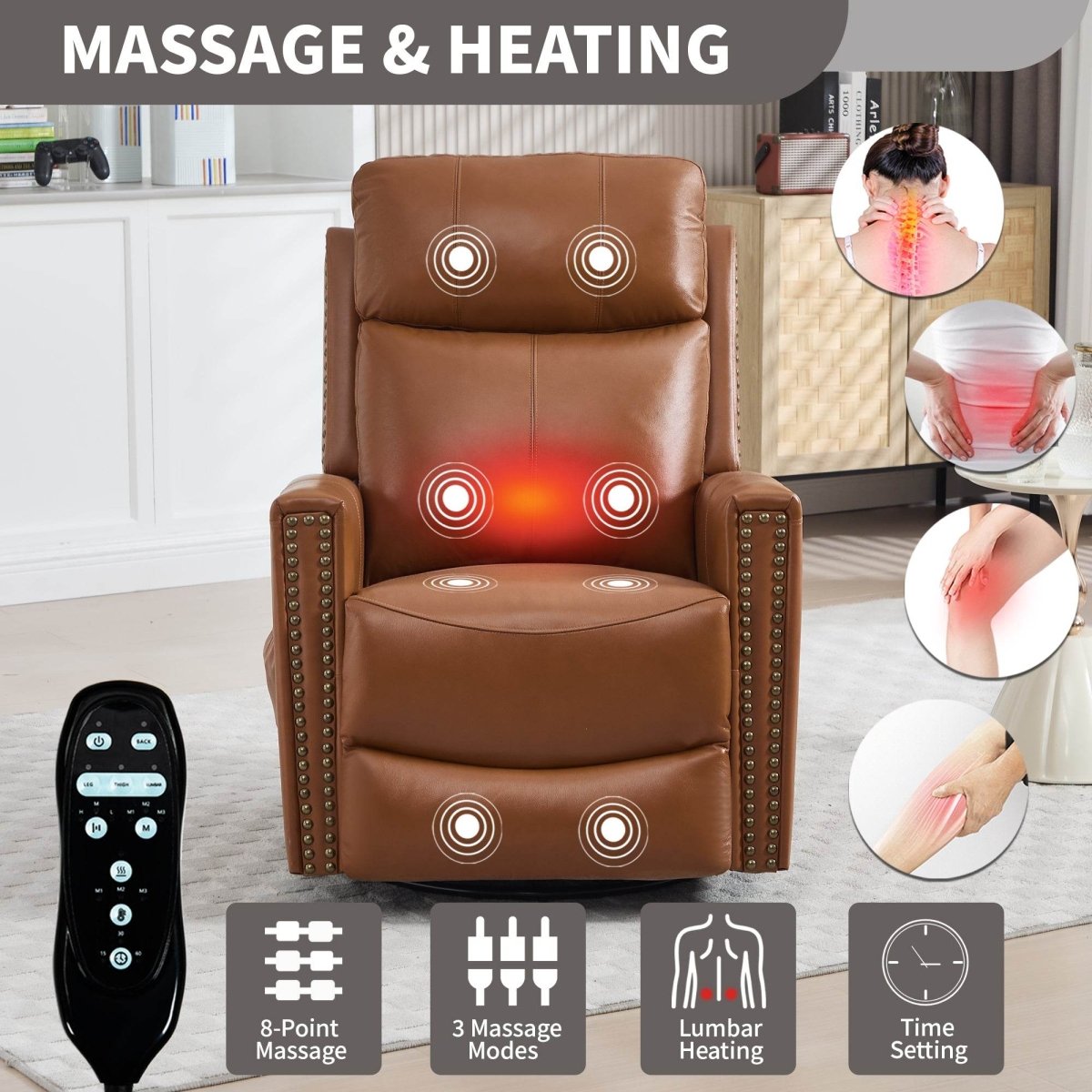 Genuine Leather Medium - Firm Heat Massage Recliner Chair - Serenova - Omega Lifestyles