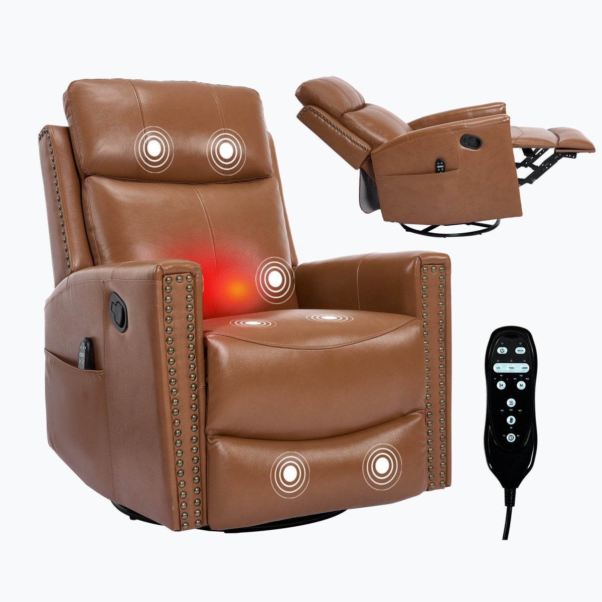 Genuine Leather Medium - Firm Heat Massage Recliner Chair - Serenova - Omega Lifestyles