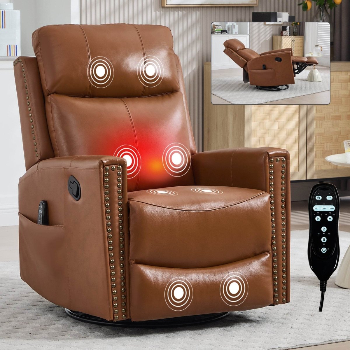 Genuine Leather Medium - Firm Heat Massage Recliner Chair - Serenova - Omega Lifestyles
