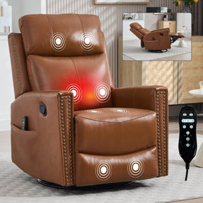 Genuine Leather Medium-Firm Heat Massage Recliner Chair - Omega Lifestyles