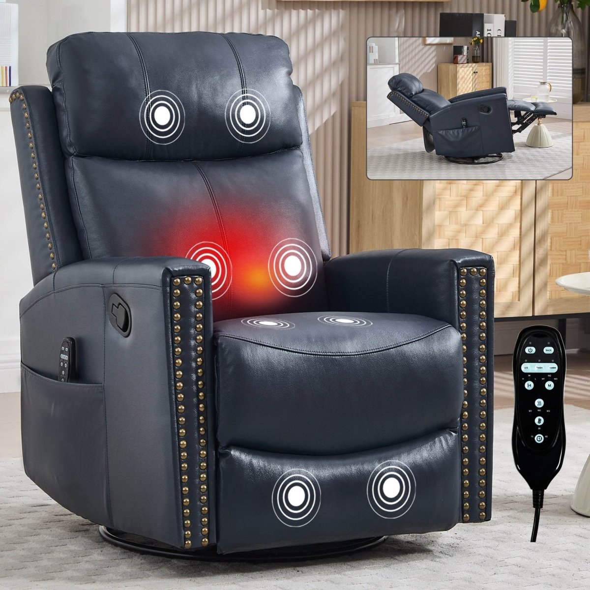 Genuine Leather Medium - Firm Heat Massage Swivel Recliner Chair - Serenova - Omega Lifestyles