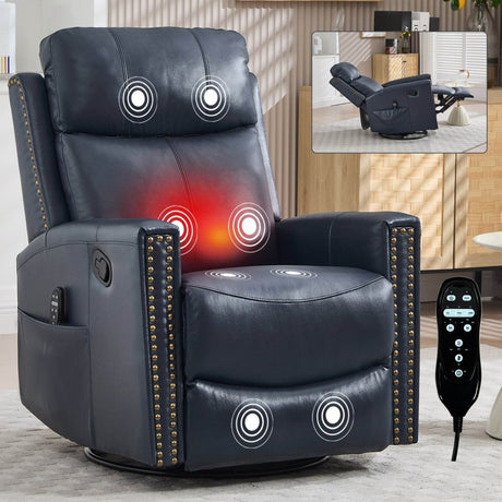 Genuine Leather Medium - Firm Heat Massage Swivel Recliner Chair - Serenova - Omega Lifestyles