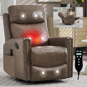 Genuine Leather Medium-Firm Heat Massage Swivel Recliner Chair - Omega Lifestyles