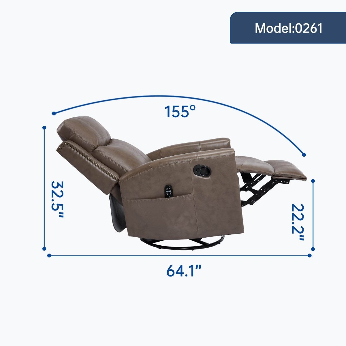 Genuine Leather Medium - Firm Heat Massage Swivel Recliner Chair - Serenova - Omega Lifestyles
