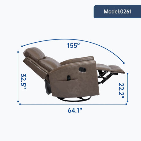Genuine Leather Medium - Firm Heat Massage Swivel Recliner Chair - Serenova - Omega Lifestyles