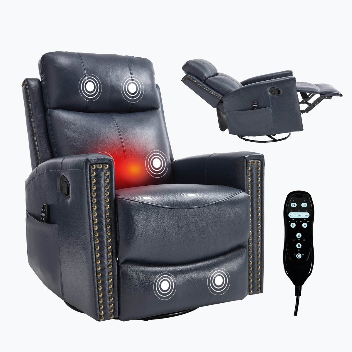Genuine Leather Medium - Firm Heat Massage Swivel Recliner Chair - Serenova - Omega Lifestyles