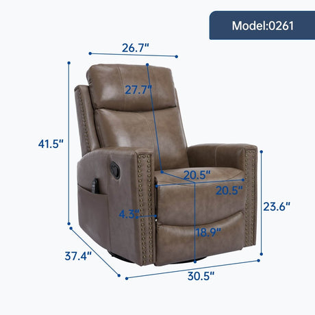 Genuine Leather Medium - Firm Heat Massage Swivel Recliner Chair - Serenova - Omega Lifestyles