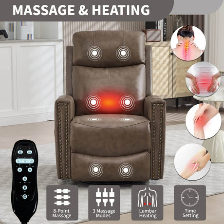 Genuine Leather Medium - Firm Heat Massage Swivel Recliner Chair - Serenova - Omega Lifestyles
