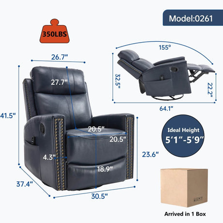 Genuine Leather Medium - Firm Heat Massage Swivel Recliner Chair - Serenova - Omega Lifestyles