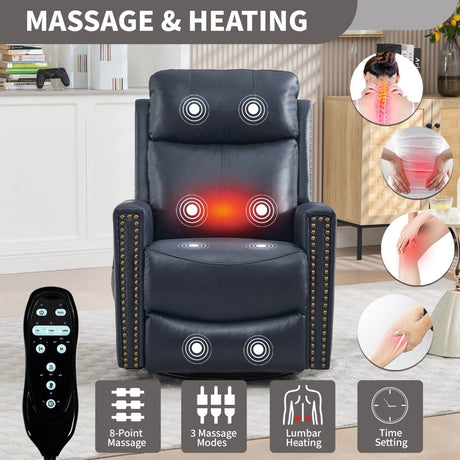 Genuine Leather Medium - Firm Heat Massage Swivel Recliner Chair - Serenova - Omega Lifestyles