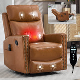 Genuine Leather Medium-Firm Heat Massage Swivel Recliner Chair - Omega Lifestyles