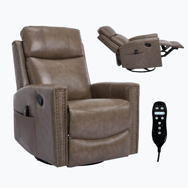 Genuine Leather Medium-Firm Heat Massage Swivel Recliner Chair - Omega Lifestyles