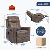 Genuine Leather Medium - Firm Heat Massage Swivel Recliner Chair - Serenova - Omega Lifestyles
