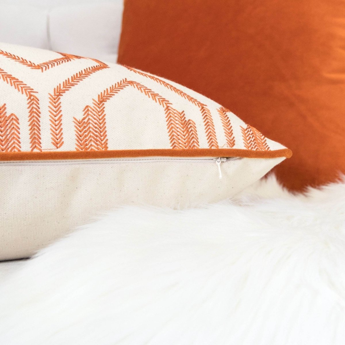 Geometric Embroidered Cotton Throw Pillow Rust Accent - Serenova - Omega Lifestyles