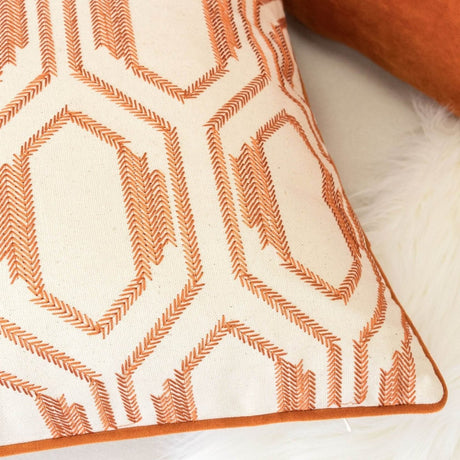 Geometric Embroidered Cotton Throw Pillow Rust Accent - Serenova - Omega Lifestyles