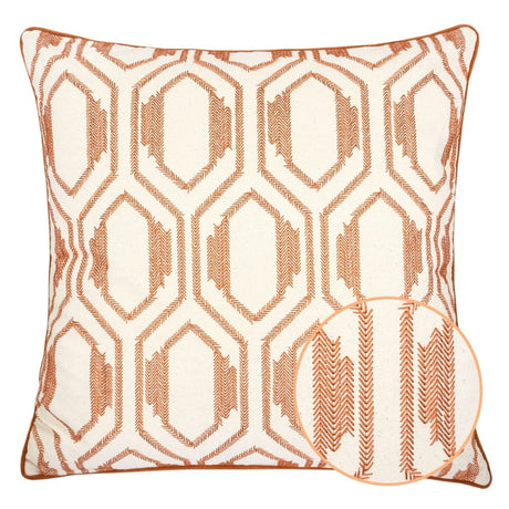 Geometric Embroidered Cotton Throw Pillow Rust Accent - Serenova - Omega Lifestyles