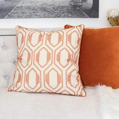 Geometric Embroidered Cotton Throw Pillow Rust Accent - Serenova - Omega Lifestyles