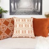 Geometric Embroidered Cotton Throw Pillow Rust Accent - Serenova - Omega Lifestyles