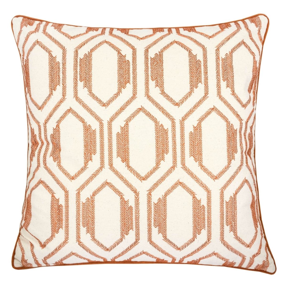 Geometric Embroidered Cotton Throw Pillow Rust Accent - Serenova - Omega Lifestyles