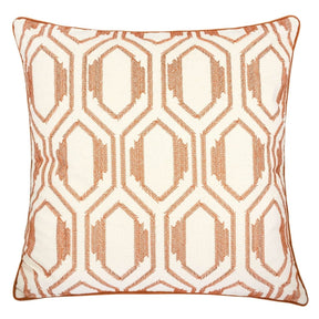 Geometric Embroidered Cotton Throw Pillow Rust Accent - Omega Lifestyles