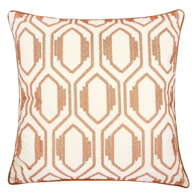 Geometric Embroidered Cotton Throw Pillow Rust Accent - Serenova - Omega Lifestyles