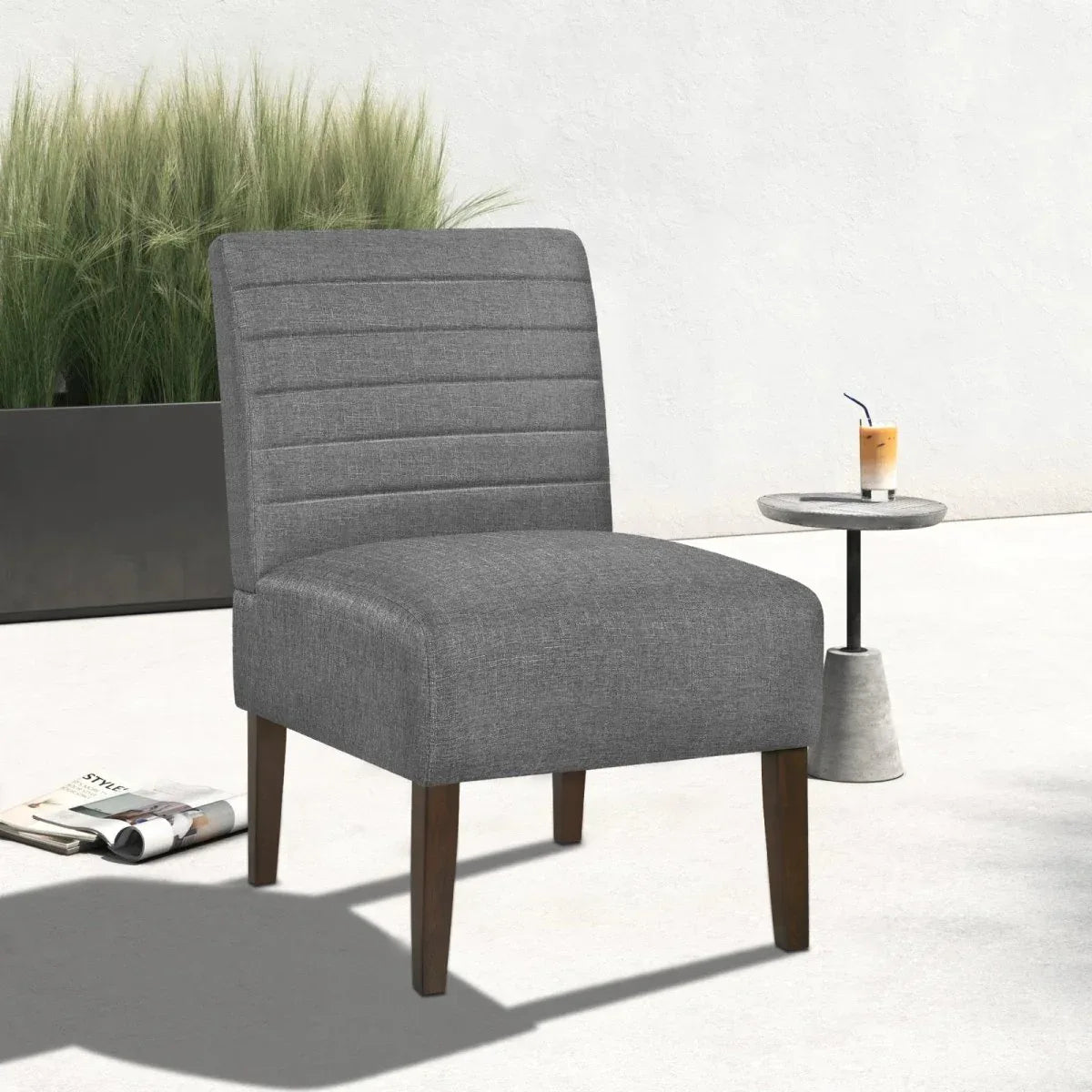Gray Modern Armless Tufted Upholstered Accent Chair - Omega Lifestyles