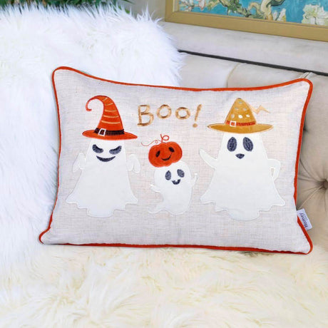 Halloween Embroidered Ghost Accent Polyester Throw Pillow 14x20 - Serenova - Omega Lifestyles