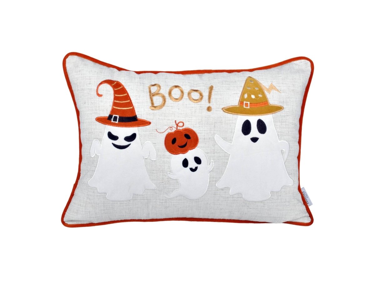 Halloween Embroidered Ghost Accent Polyester Throw Pillow 14x20 - Serenova - Omega Lifestyles