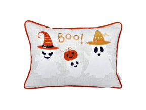 Halloween Embroidered Ghost Accent Polyester Throw Pillow 14x20 - Omega Lifestyles