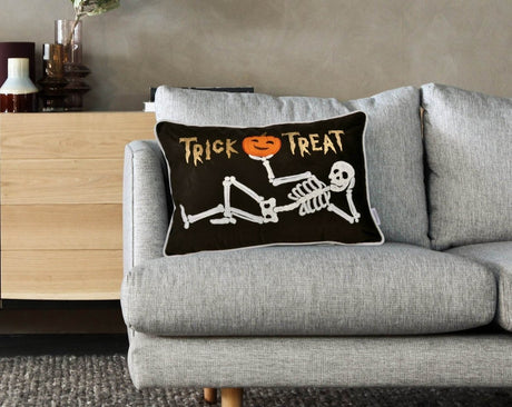 Halloween Skeleton Embroidered Velvet Lumbar Throw Pillow - Serenova - Omega Lifestyles