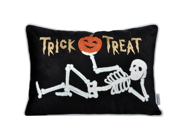 Halloween Skeleton Embroidered Velvet Lumbar Throw Pillow - Serenova - Omega Lifestyles