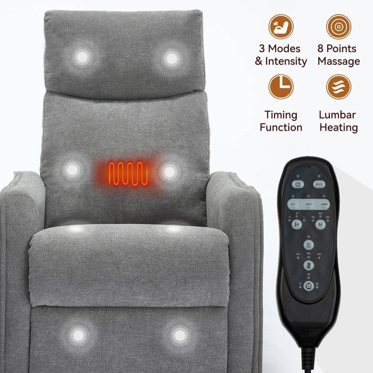 Heat Massage Manual Recliner Chair With Rocker Swivel - Serenova - Omega Lifestyles