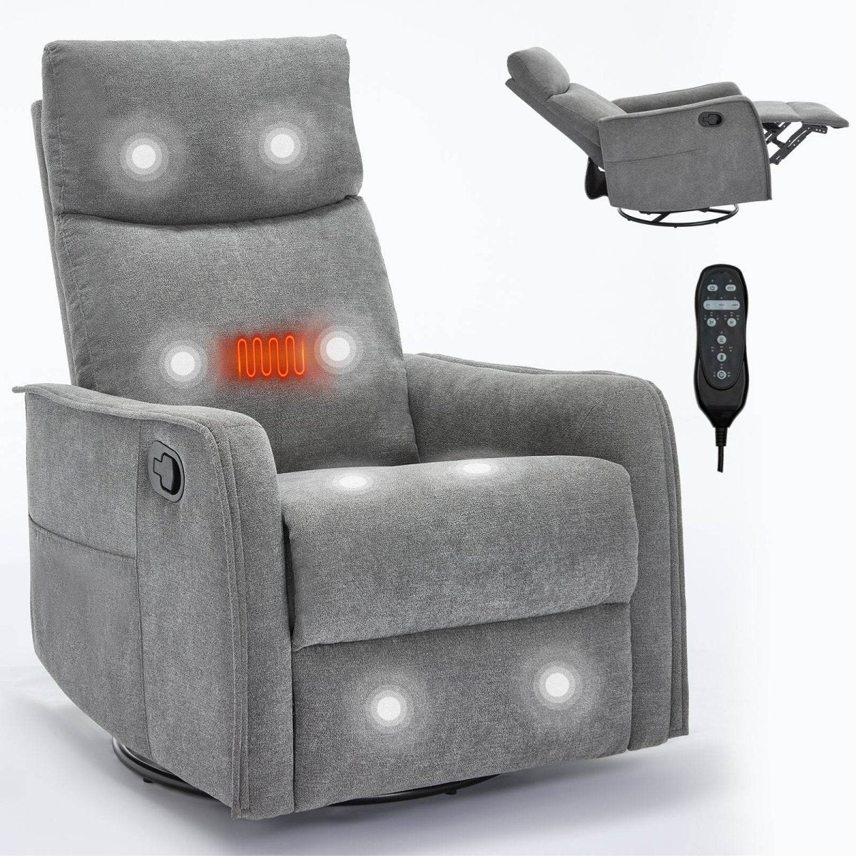 Heat Massage Manual Recliner Chair With Rocker Swivel - Serenova - Omega Lifestyles