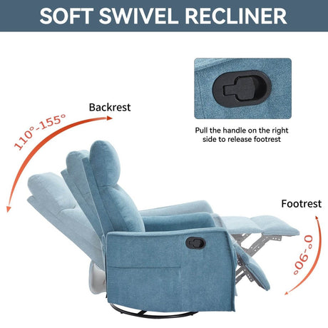 Heat Massage Medium - Firm Manual Recliner Chair With Swivel - Serenova - Omega Lifestyles
