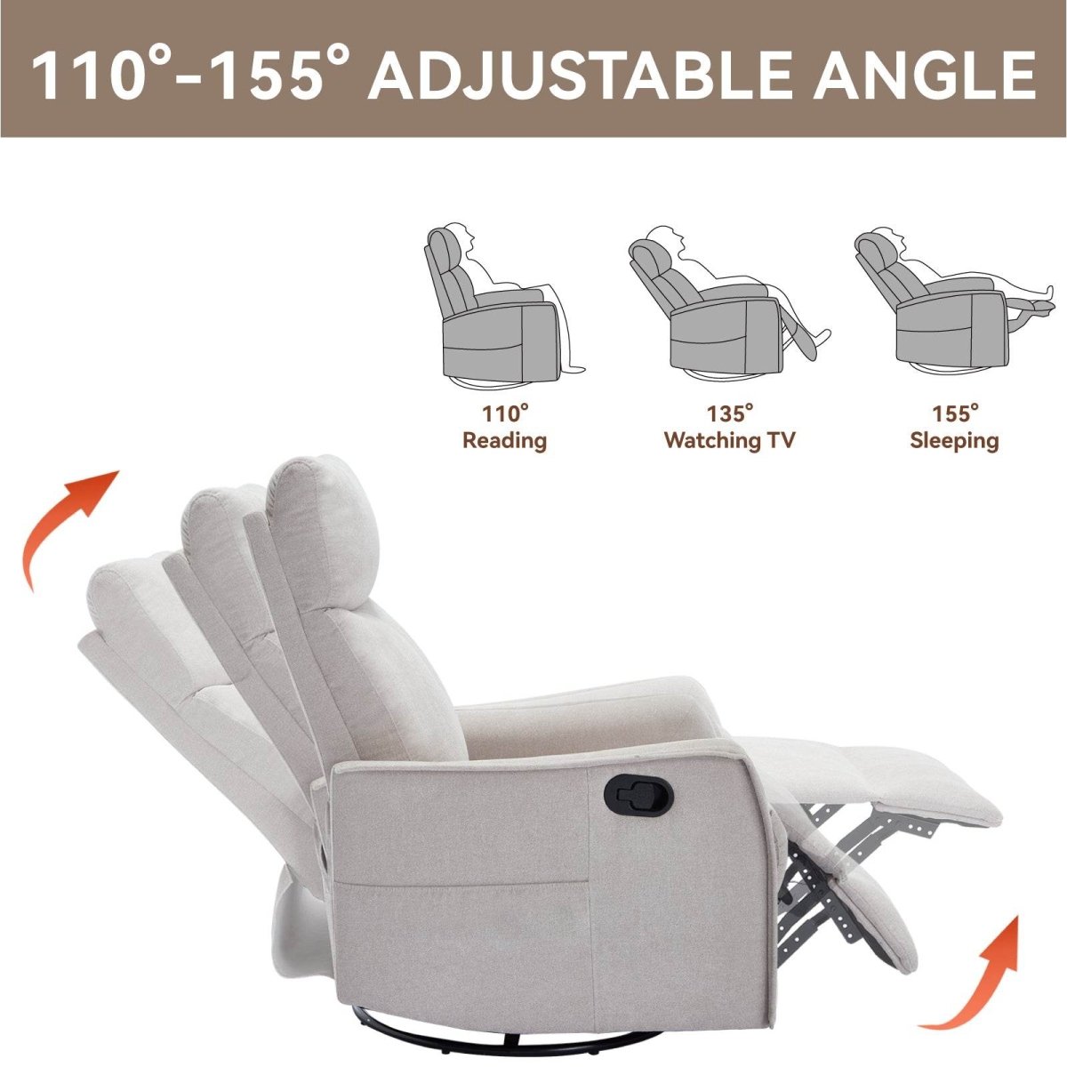 Heat Massage Medium - Firm Manual Recliner Chair With Swivel - Serenova - Omega Lifestyles