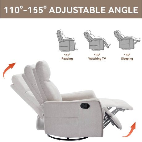 Heat Massage Medium - Firm Manual Recliner Chair With Swivel - Serenova - Omega Lifestyles