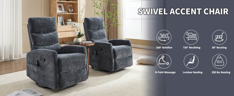 Heat Massage Recliner Chair With Swivel Rocker - Serenova - Omega Lifestyles