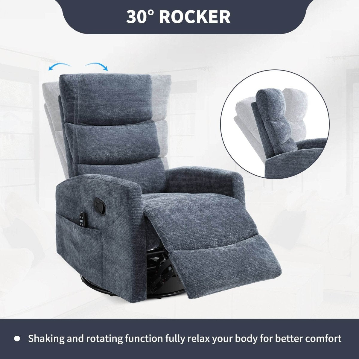 Heat Massage Recliner Chair With Swivel Rocker - Serenova - Omega Lifestyles
