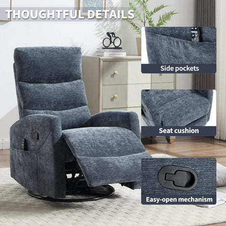 Heat Massage Recliner Chair With Swivel Rocker - Serenova - Omega Lifestyles