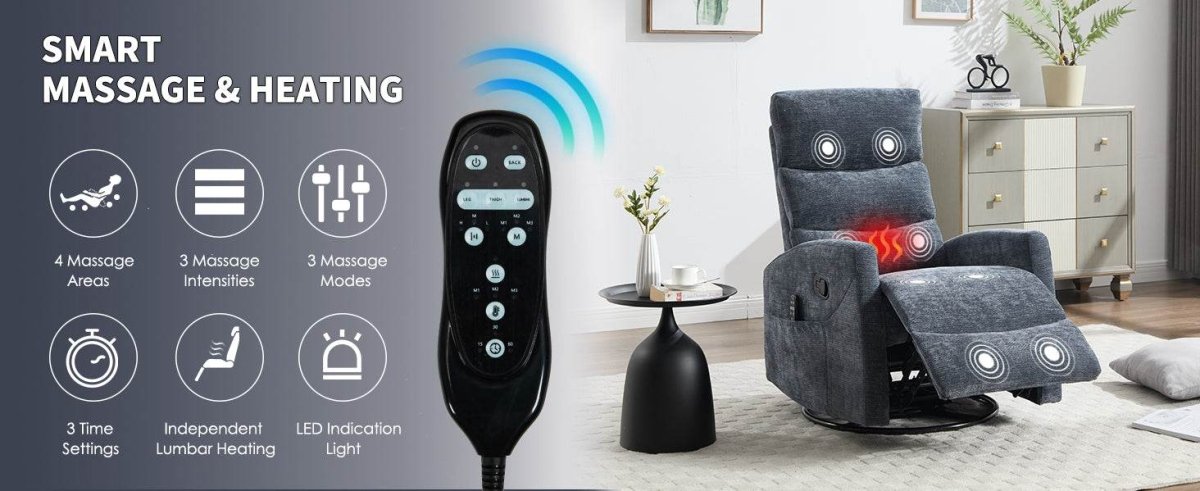 Heat Massage Recliner Chair With Swivel Rocker - Serenova - Omega Lifestyles