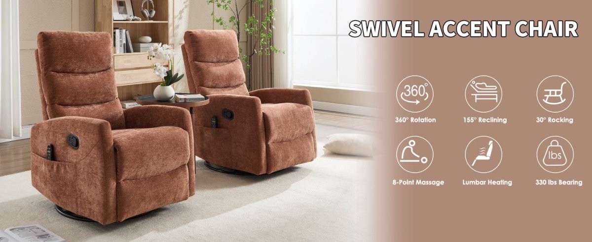 Heat Massage Recliner Chair With Swivel Rocker and Heat - Serenova - Omega Lifestyles