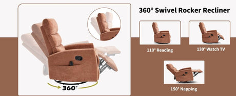 Heat Massage Recliner Chair With Swivel Rocker and Heat - Serenova - Omega Lifestyles