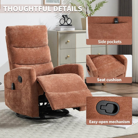 Heat Massage Recliner Chair With Swivel Rocker and Heat - Serenova - Omega Lifestyles