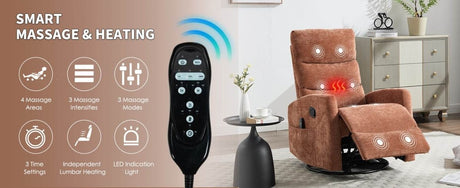 Heat Massage Recliner Chair With Swivel Rocker and Heat - Serenova - Omega Lifestyles