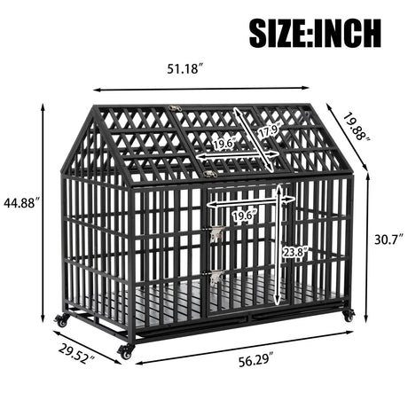 Heavy Duty 52-Inch Carbon Steel Dog Crate With Wheels - Omega Lifestyles