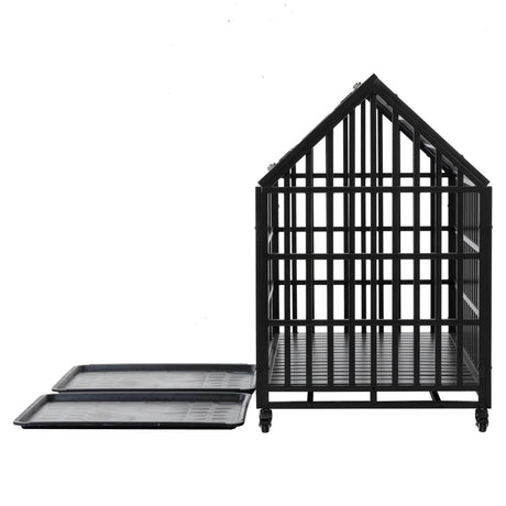 Heavy Duty 52-Inch Carbon Steel Dog Crate With Wheels - Omega Lifestyles